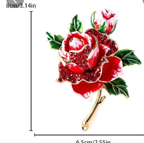SAKS BEAUTIFUL ENAMEL" SPRING RED ROSE" BROOCH NWOT - Picture 8 of 8